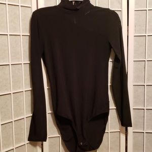 DKNY BLACK BODYSUIT SZ S, ZIP BACK MESH SLEEVE